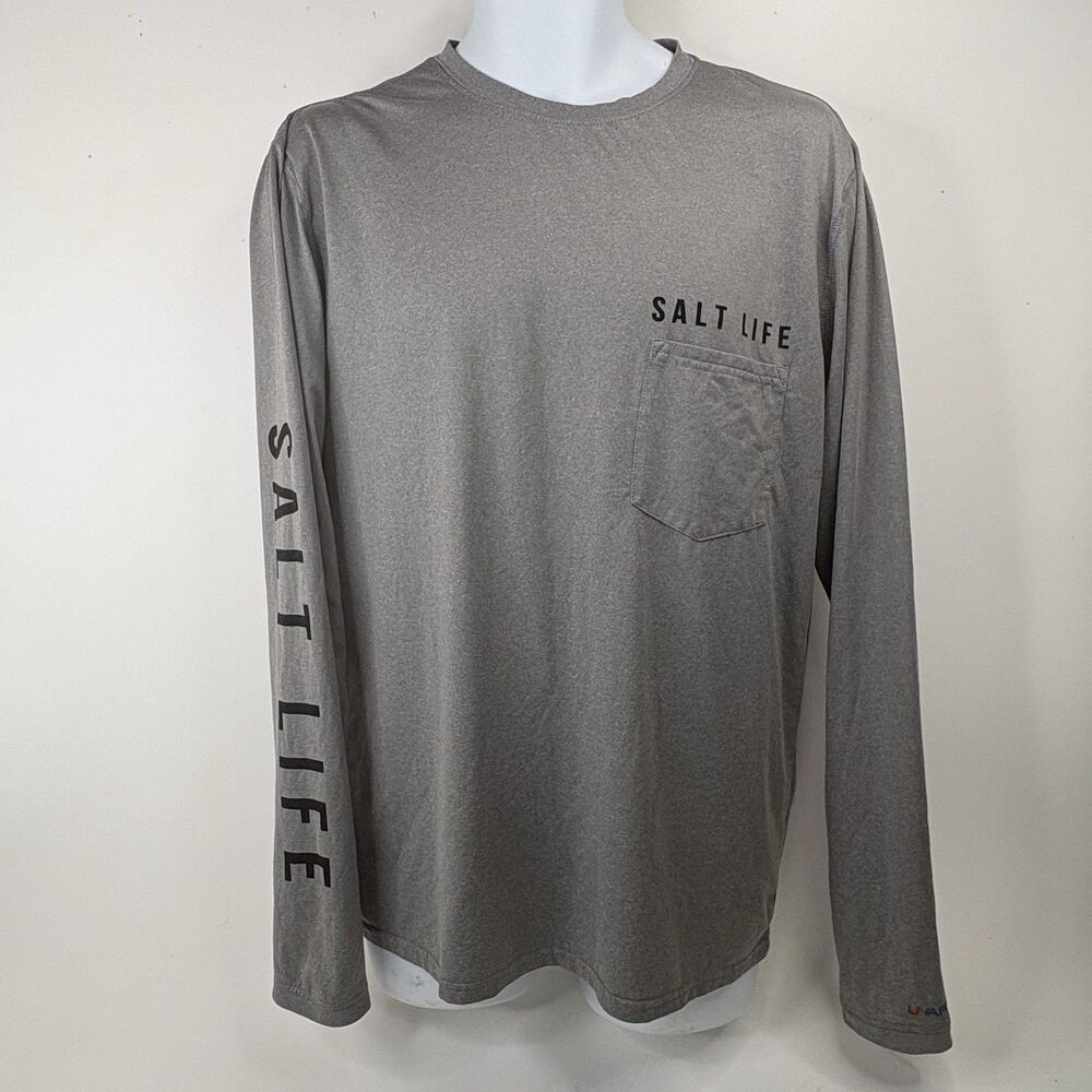 Salt Life Long Sleeve Performance Shirt Mens XL Gray Pocket Logo